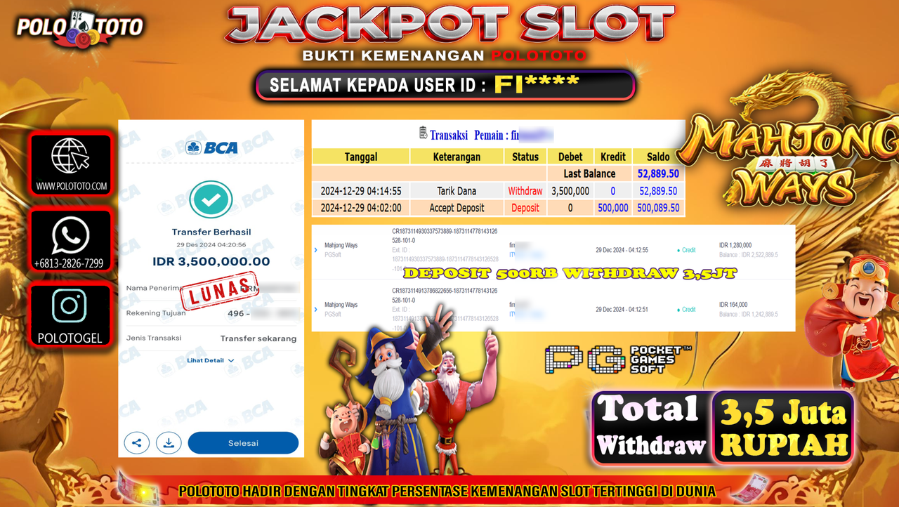 POLOTOTO JACKPOT SLOT MAHJONG WAYS Rp.3,500.000,-
