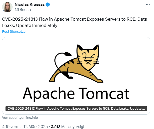 Apache Tomcat Schwachstelle CVE-2025-24813
