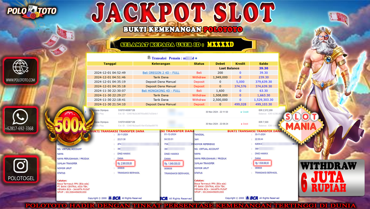 POLOTOTO JACKPOT SLOT MANIA Rp.6,000.000,-