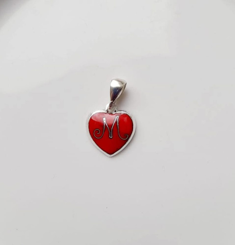 Cloisonné Enamel Pendant Ruby Heart - handmade cloisonne enamel