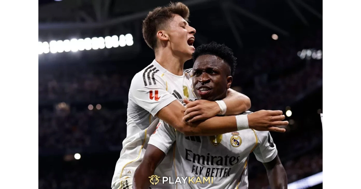Arda Guler & Vinicius setelah mencetak gol