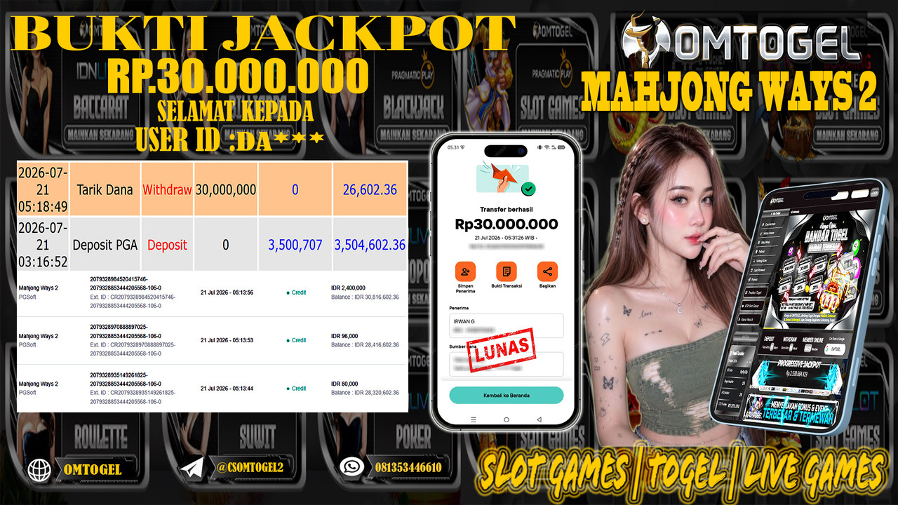 OMTOGEL JACKPOT PG SOFT MAHJONG WAYS 2  Rp,30,000,000,- DIBAYAR LUNAS
