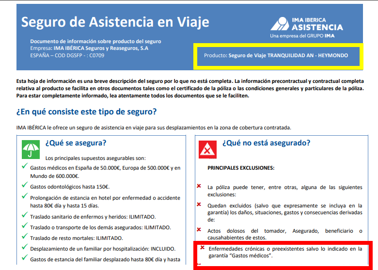 * Producto: Seguro de Viaje TRANQUILIDAD AN - HEYMONDO * - * ¿Qué son Enfermedades Preexistentes? * ✈️ Foro General de Viajes