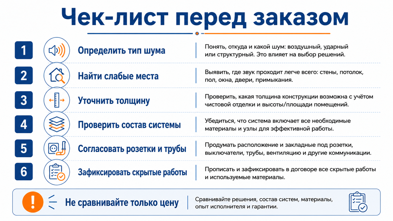 чек-лист перед заказом звукоизоляции