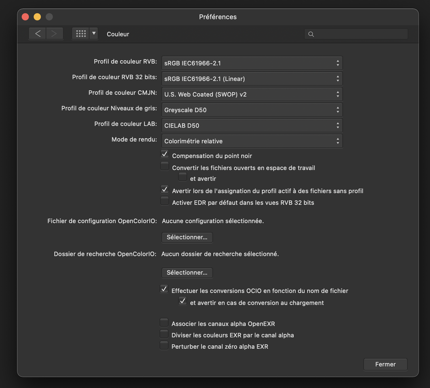 Préférences Couleur AP