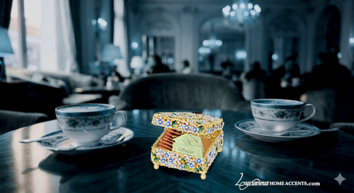Blue Enamel Floral with Crystal Sugar Packet Box Holder
