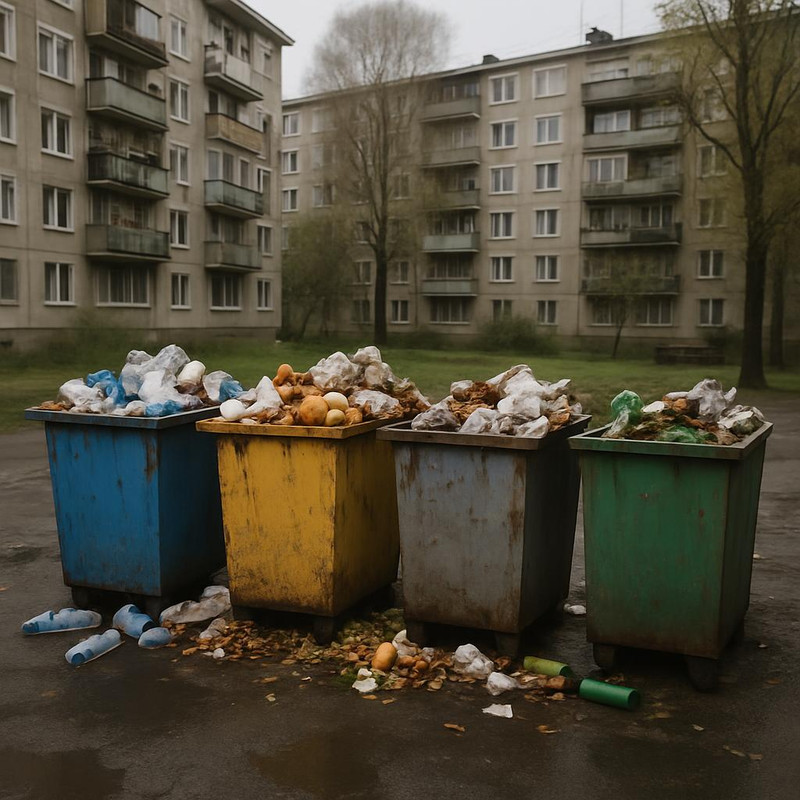 Дворовые контейнеры для мусора в жилом районе России