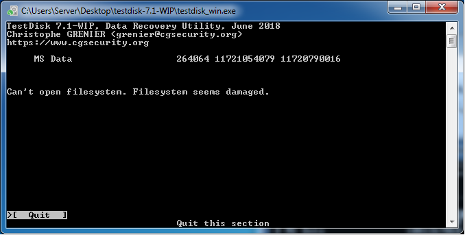 testdisk filesystem seems damaged
