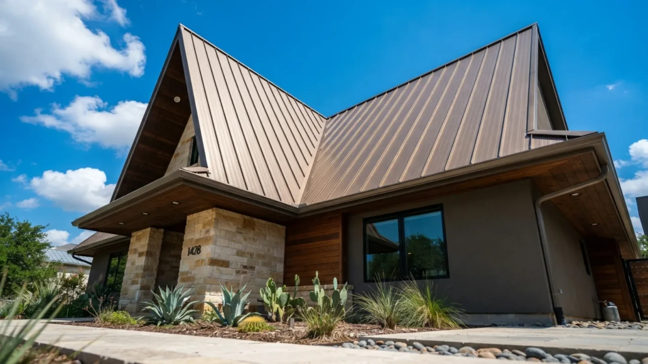 Standing seam metal roof installed on San Antonio Texas residential home showing panel seam detail