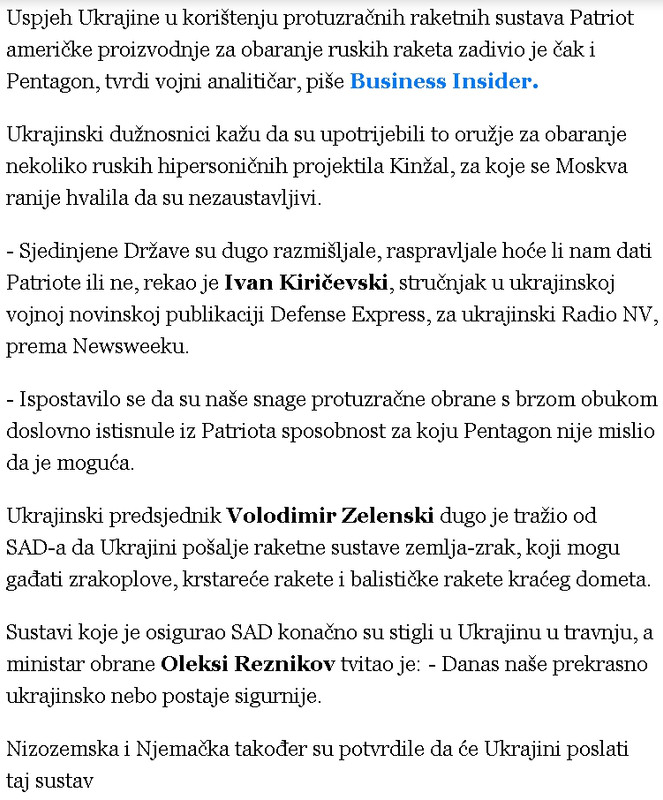 ‘Uspjeh Ukrajinaca je nevjerojatan. Ni Pentagon nije mislio da to mogu izvući iz Patriota!‘ A30