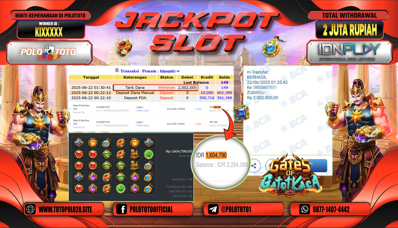 POLOTOTO JACKPOT SLOT GATES OF GATOT KACA 1000 Rp.2.002.000,-