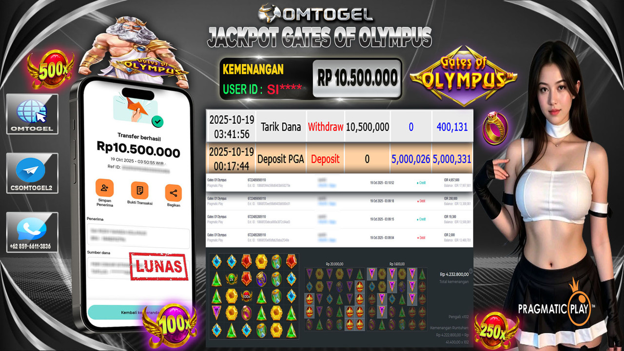 OMTOGEL JACKPOT PRAGMATIC PLAY GATES OF OLYMPUS 10 JUTA DI BAYAR LUNAS ,-