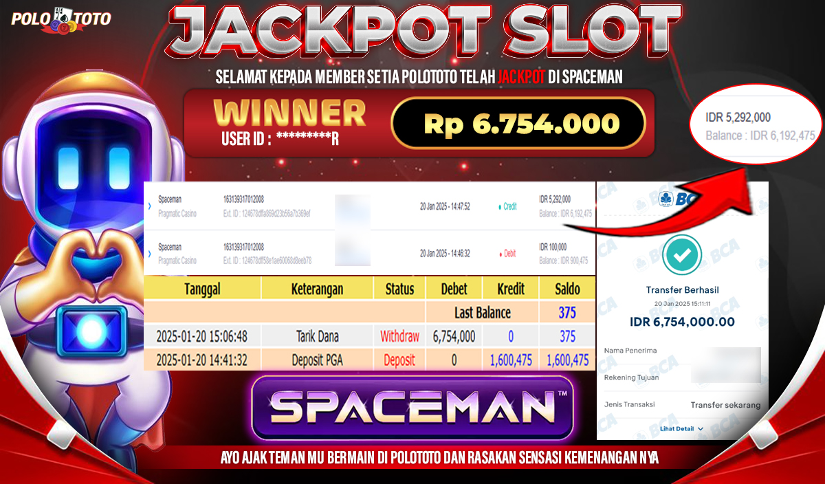 POLOTOTO JACKPOT SLOT SPACEMAN Rp.6,754.000,-
