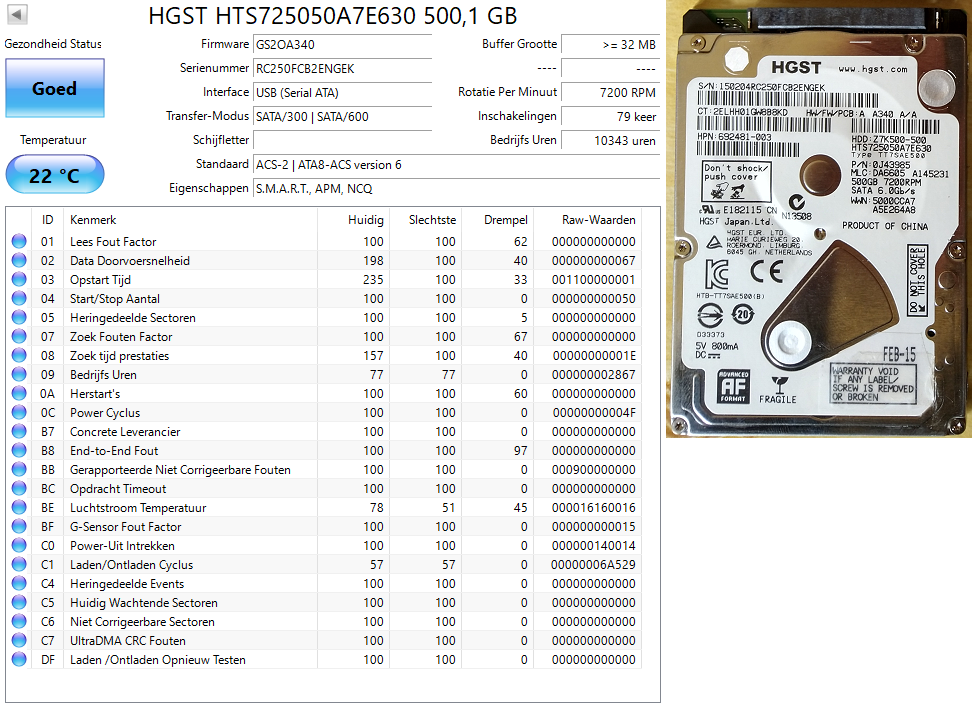 500GB - RC250FCB2ENGEK - HGST HTS725050A7E630