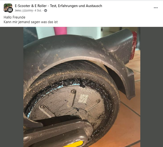 eScooter Hinterrad mit Schaden am Reifen