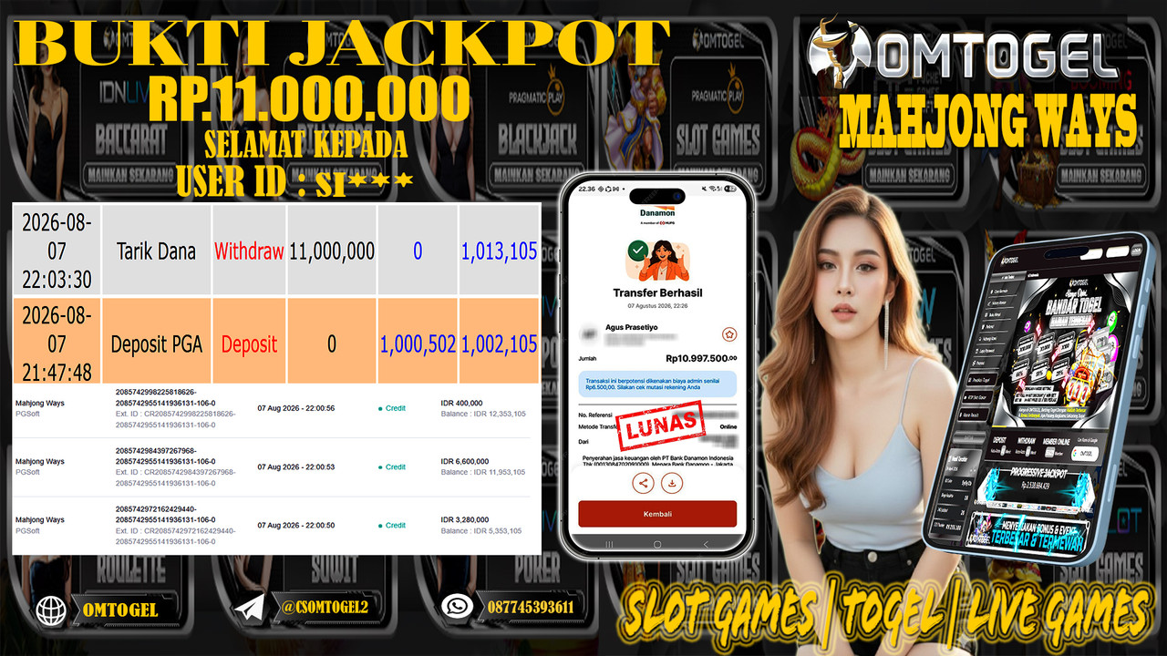 OMTOGEL JACKPOT PG SOFT MAHJONG WAYS  Rp,11,000,000,- DIBAYAR LUNAS