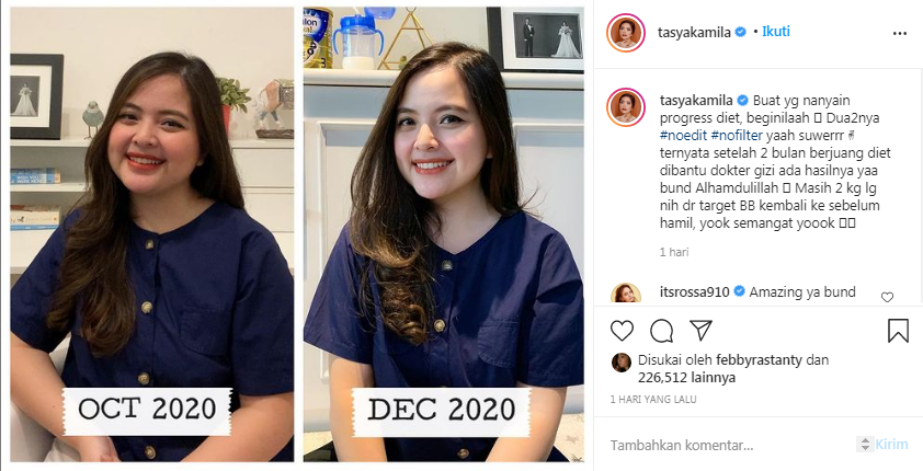 Tasya Kamila bagikan potret terbarunya yang sukses diet selama 2 bulan