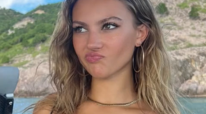 Katrina Derne Standing on Boat Black Bra Massive Big Boobs Out XXX