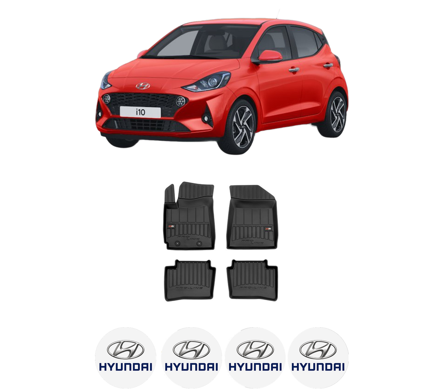 Set covorase presuri HYUNDAI i10 III (AC3, AI3) din 2019-2020, auto, din cauciuc thermoplastic, 4 Stickere auto cu HYUNDAI