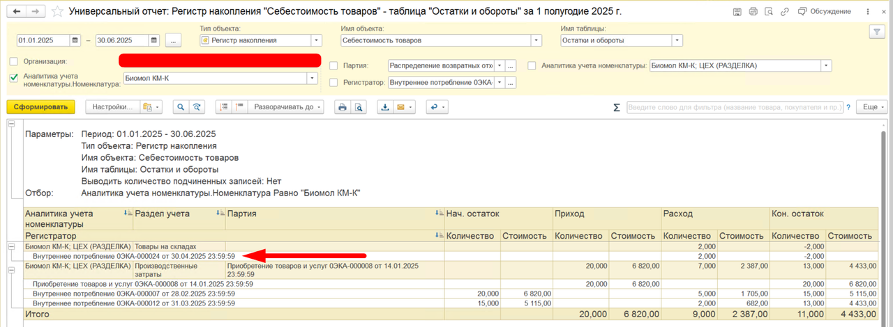 Внутреннее потребление без стоимости КА2
