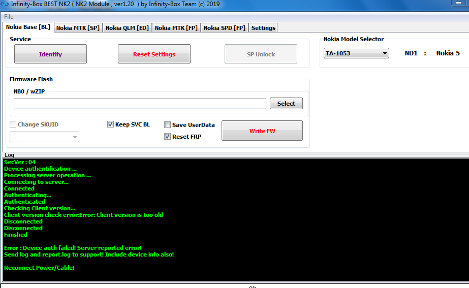 Infinity Box nk2. Client Version: 2.1.8. Error client. Atmel Infinity Box. Client password