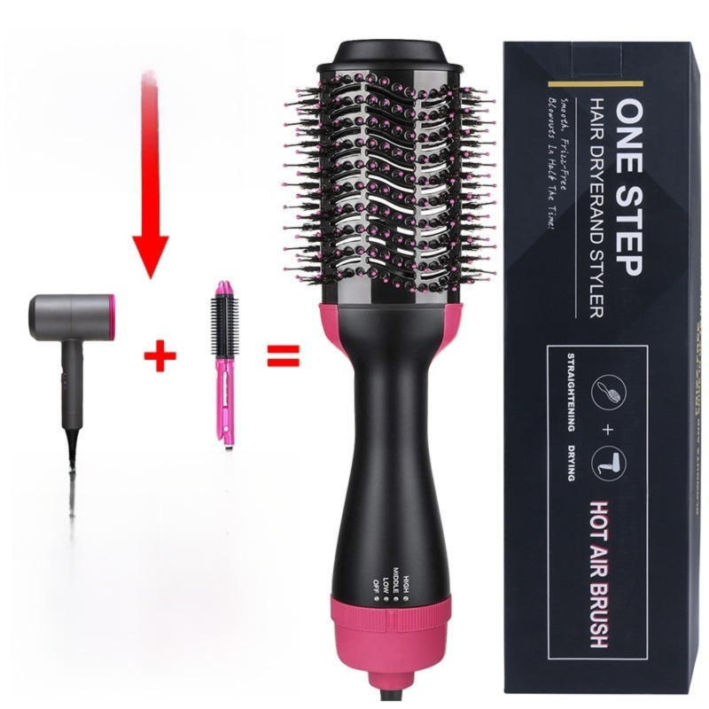 2-in-1 Black-Pink Negative Ion Hot Air Styler Brush - 7-Level Temp & 3-Gear Speed, Fast Drying Blow Dryer & Volumizing Straight/Curling Comb