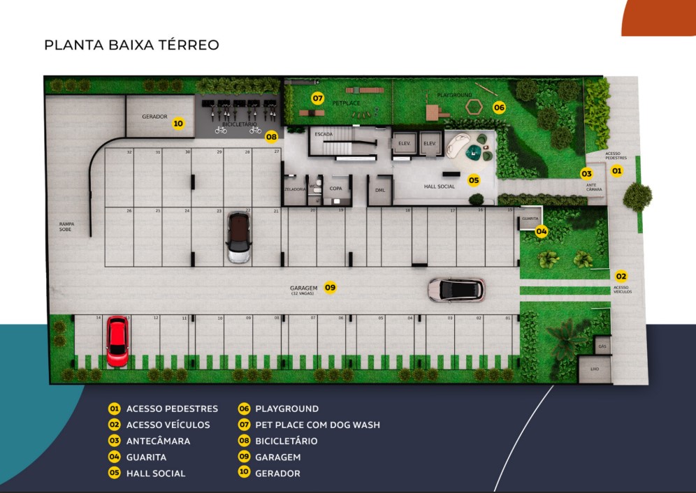 Planta do térreo com área de lazer do Jardins Nelma Dias