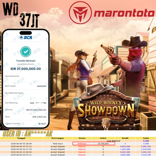 Bukti Kemenangan Member Marontoto Sebesar 37.000,000 JuTa