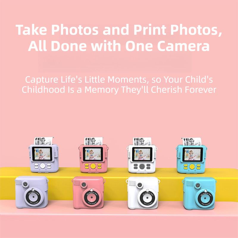 Pink ABS-681 Portable Kids Mini Digital Polaroid with 32GB Card, 3 Rolls Printing Paper & 6 Color Pens - Instant Print Thermal Photo Printer for DIY Fun