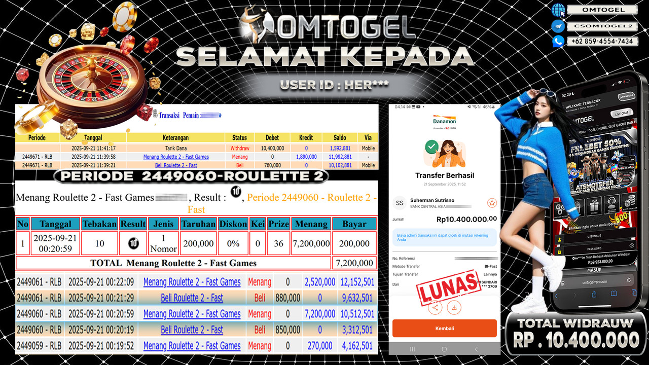 OMTOGEL JACKPOT LIVE GAMES ROULETTE 2 - FAST 10 JUTA DI BAYAR LUNAS ,-
