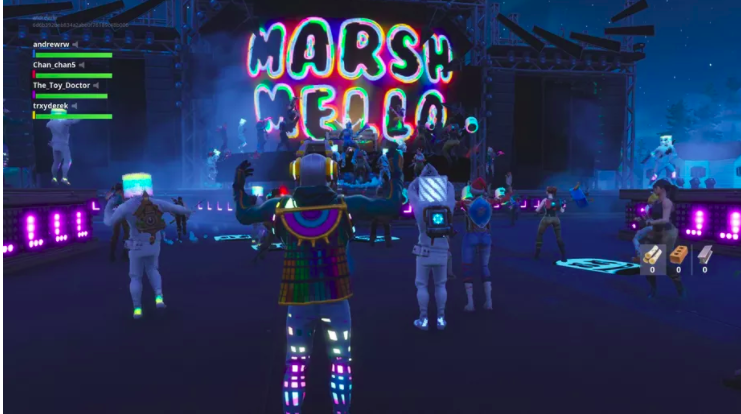 screenshot of a video game concert. 