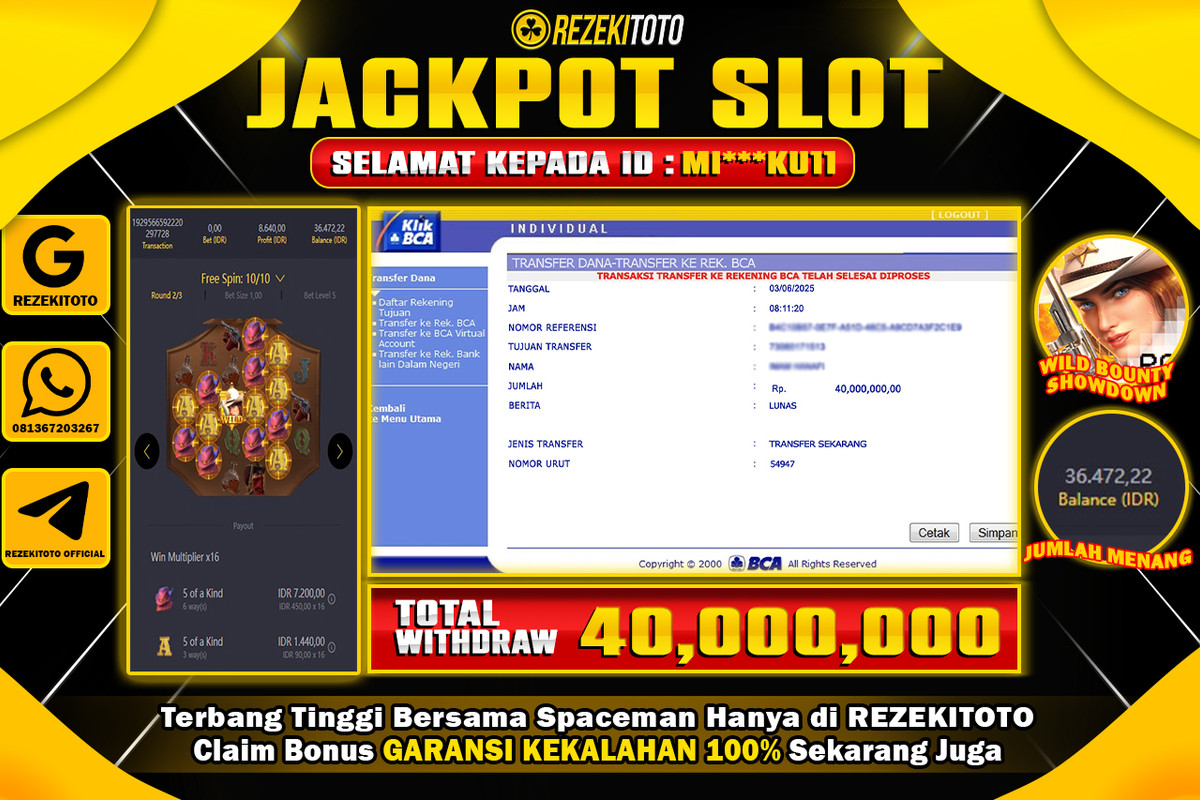 BUKTI KEMENANGAN 03 JUNI 2025 WILD BOUNTY SHOWDOWN WD 40 JUTA 