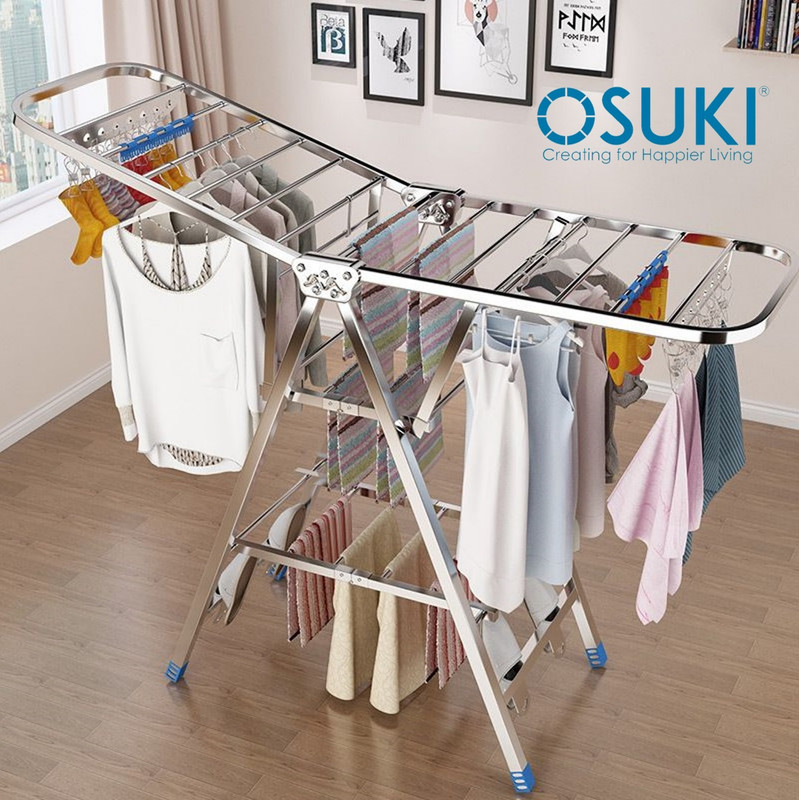 QIANSKY Clothes Drying Rack Dry Laundry and Hang Clothes Stainless Steel Drying Rack Retractable Drying Rack Hanging Clothes Foldable Drying Rack Household Indoor Folding Clothes Towel Rack 