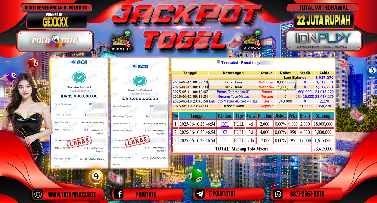 POLOTOTO JACKPOT TOGEL TOTO MACAU Rp.22.000.000,-
