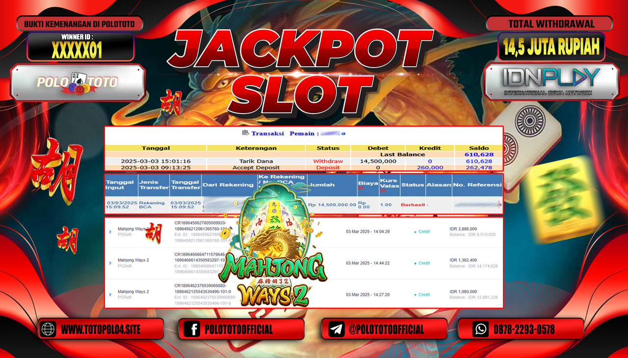 POLOTOTO JACKPOT SLOT MAHJONG WAYS 2 Rp.14.500.000,-