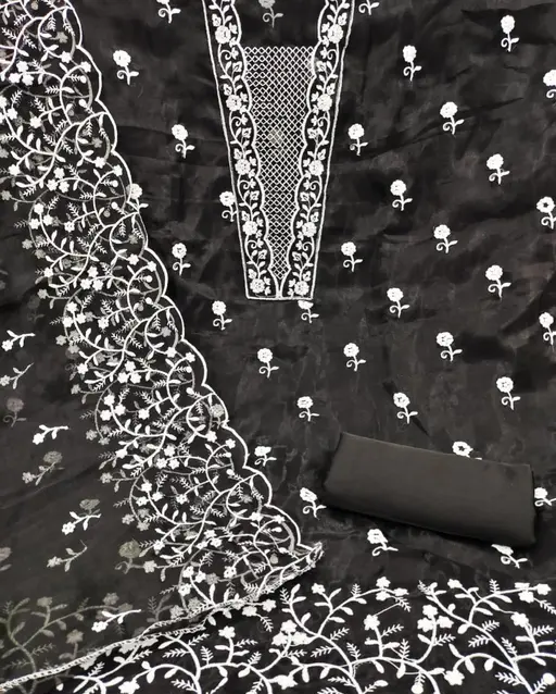 Women Black Embroidered Organza Suits & Dress Materials
(R117)