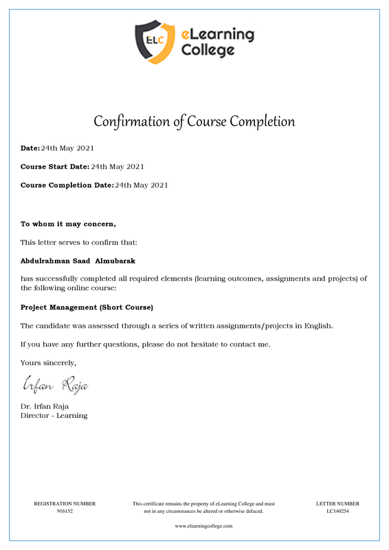 Project Management (Short Course)  Course Completion