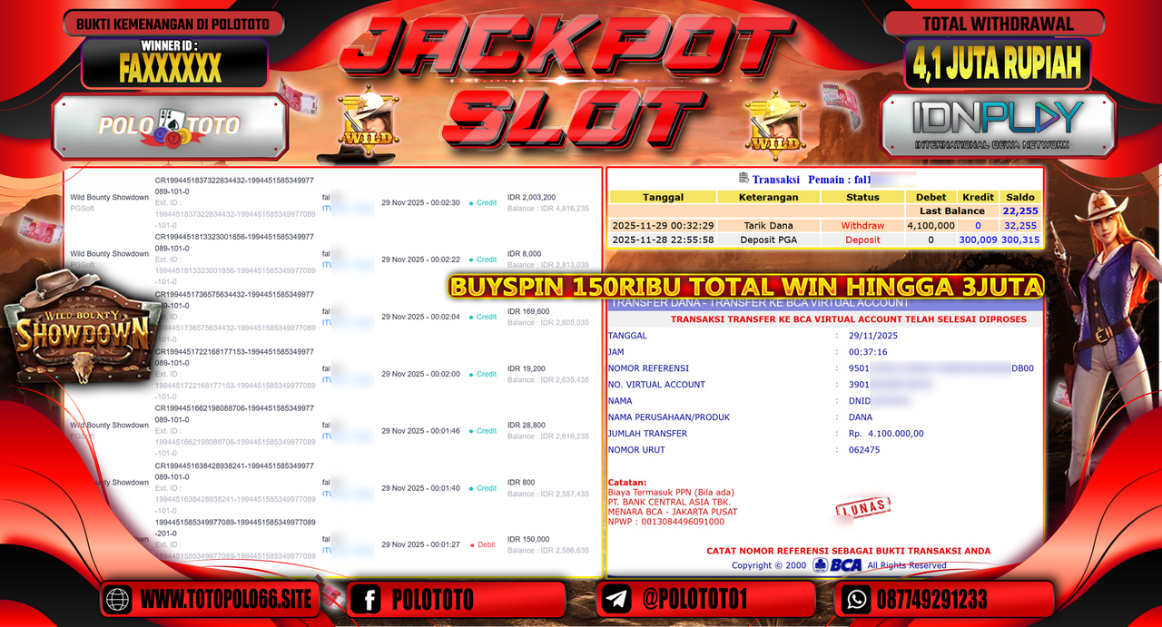 POLOTOTO JACKPOT SLOT WILD BOUNTHY SHOWDOWN Rp.4.100.000,- LUNAS