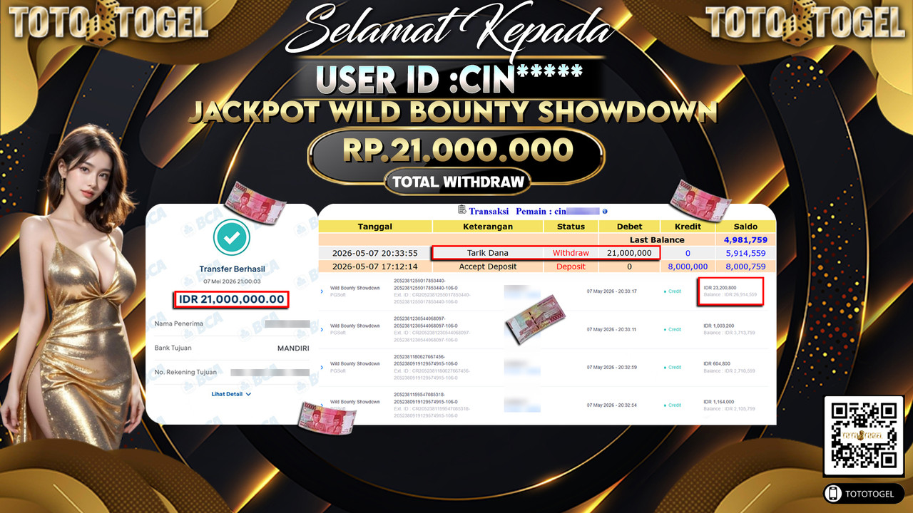 Bukti Pembayaran Jackpot Permainan Slot Wild Bounty Showdown ID:CIN*****LUNAS