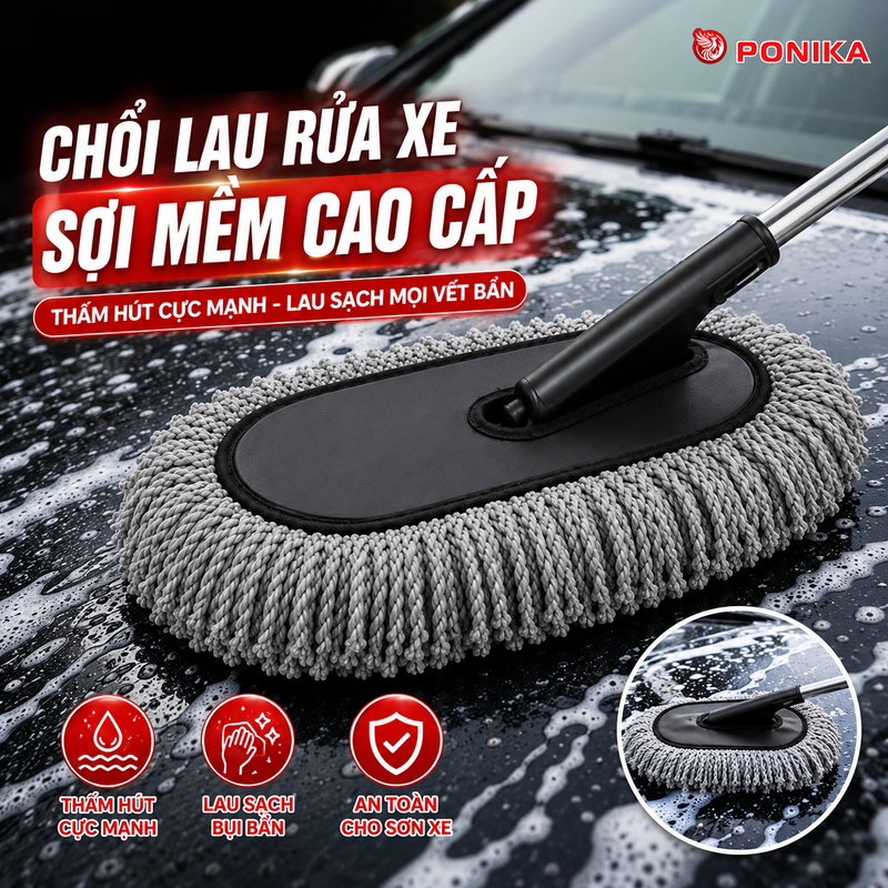 Chổi lau xe sợi mềm màu Ghi Xám