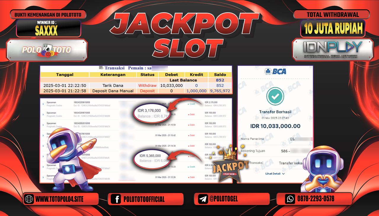 POLOTOTO JACKPOT SLOT SPACEMAN Rp.10.033.000,-