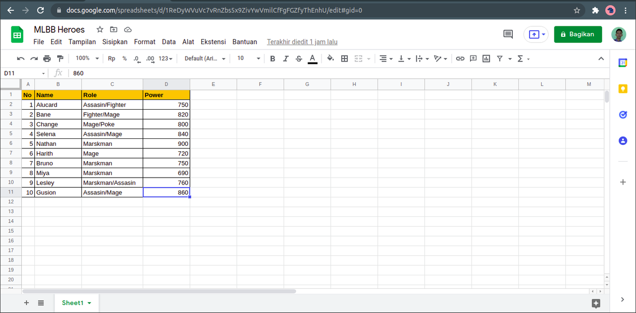 MLBB Heroes Spreadsheets