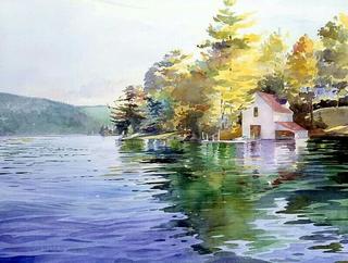 Watercolor painting - Lakeside Reflections