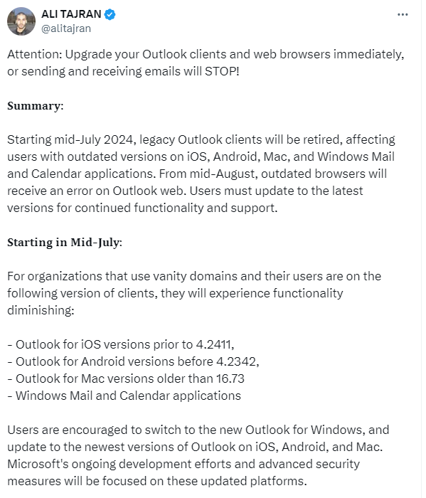 Outlook-Clients Supportende