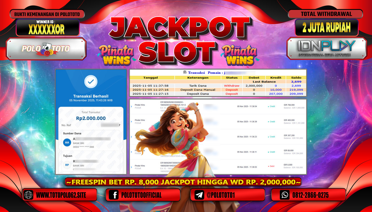 POLOTOTO JACKPOT SLOT PINATA WINS Rp.2.000.000,- LUNAS