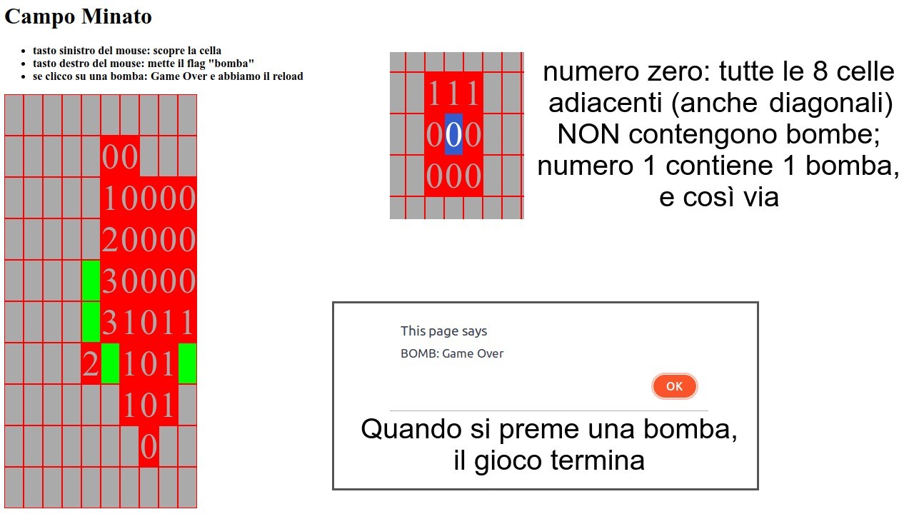 Campo Minato (Prato Fiorito) in JavaScript