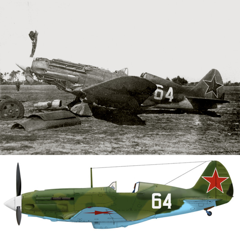 Mikoyan-Gurevich-MiG-3-11IAP-White-64-damaged-after-it-hit-a-vehicle-on-landing-12th-Jun-1943-0A