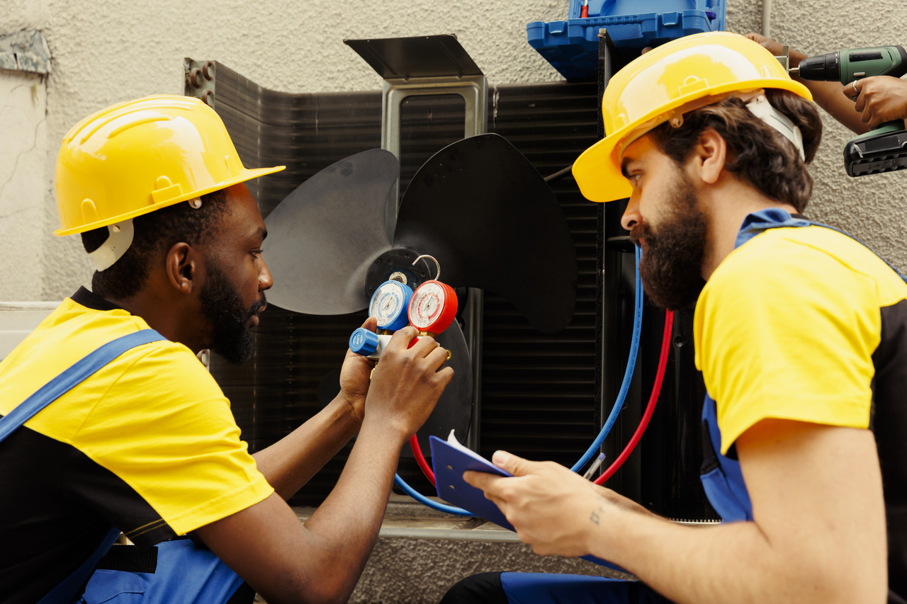 HVAC technician inspecting equipment