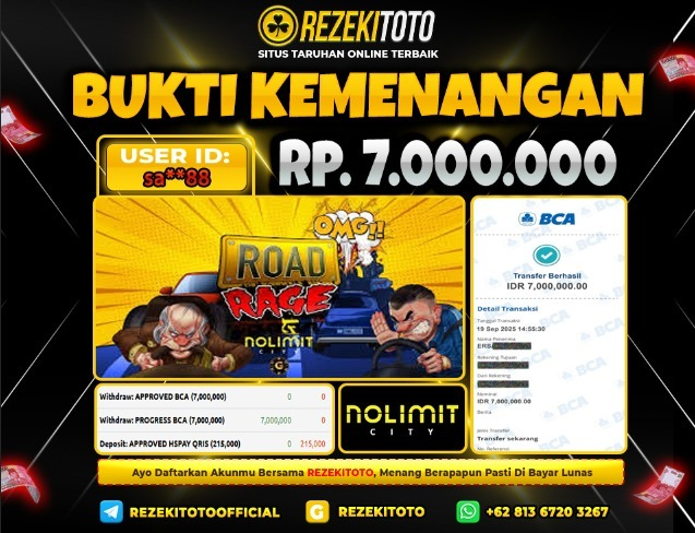 BUKTI KEMENANGAN 19 SEPTEMBER 2025 ROAD RAGE 7 JUTA 