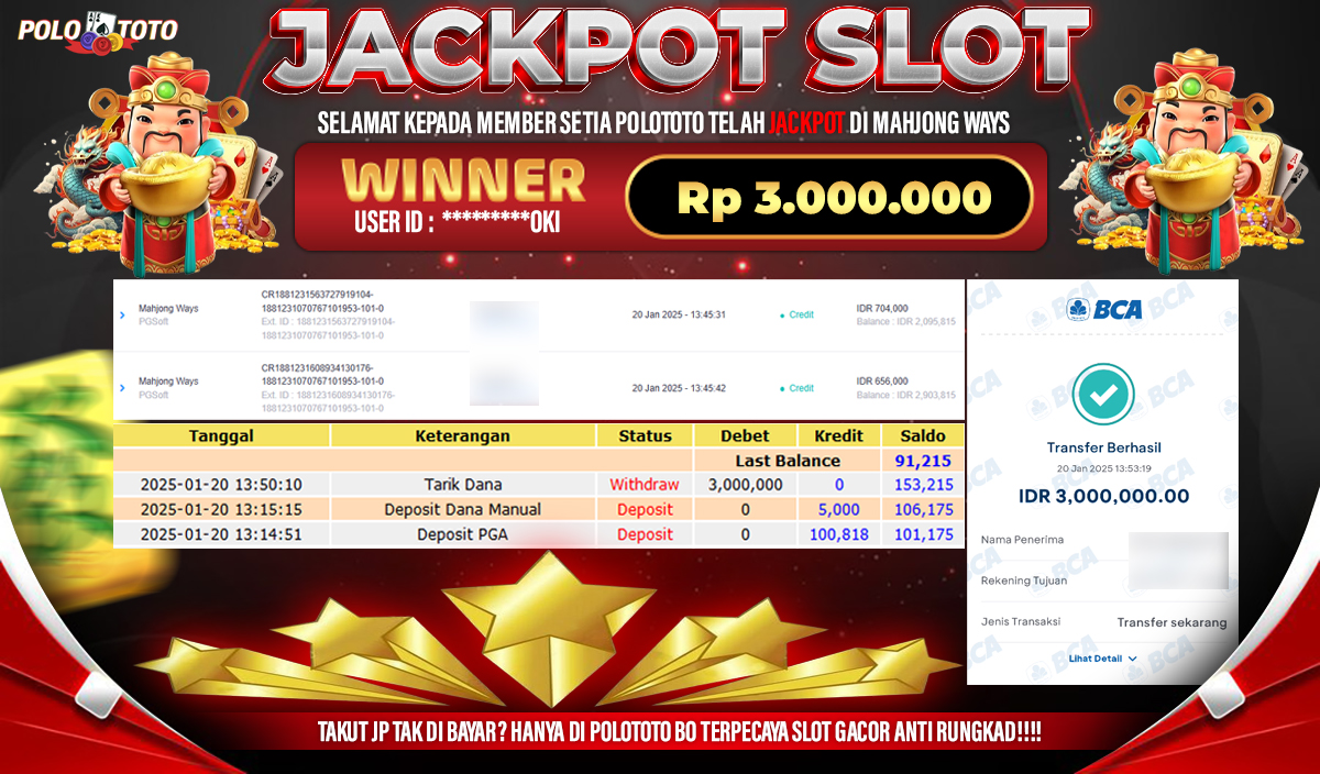 POLOTOTO JACKPOT SLOT MAHJONG WAYS Rp.3,000.000,-